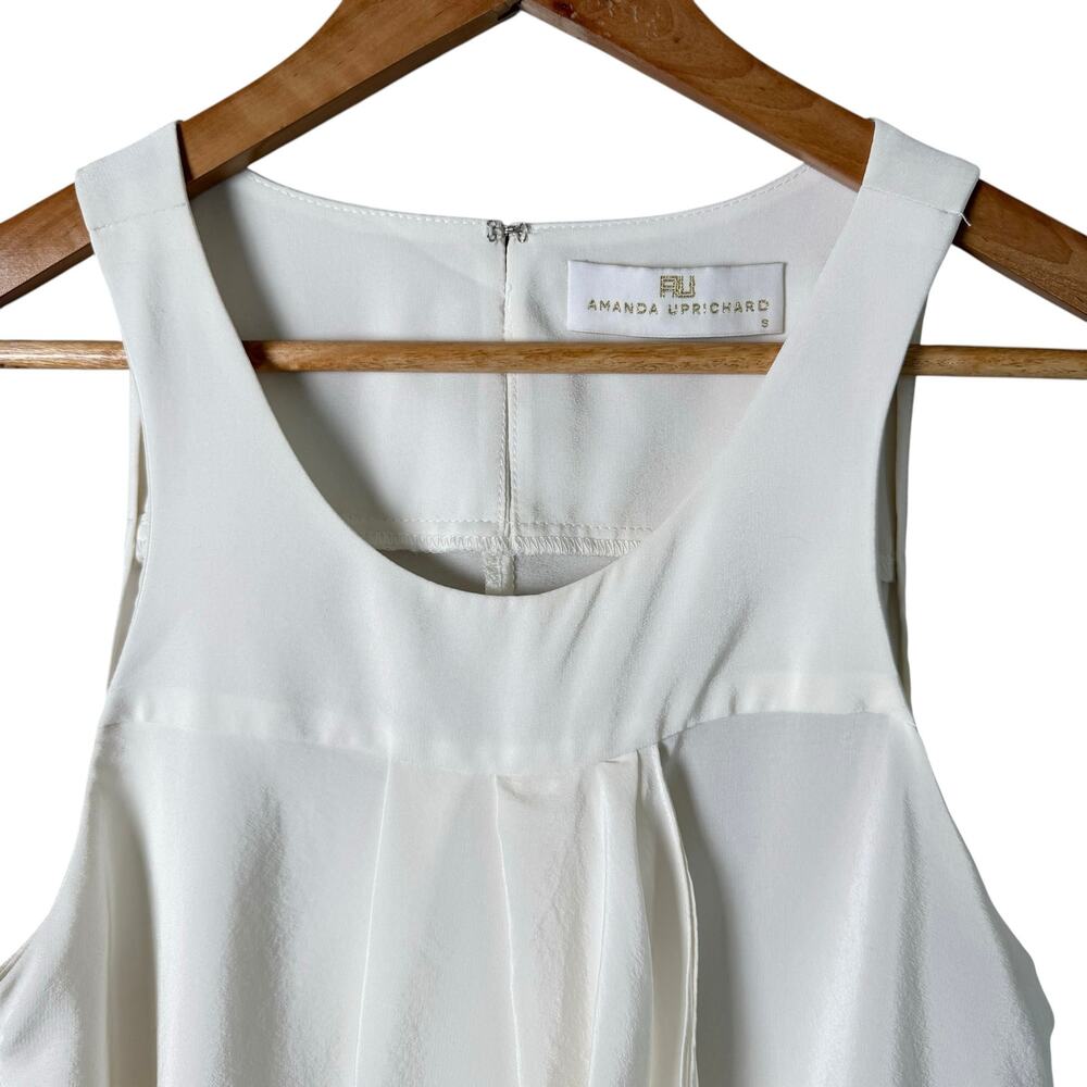 Amanda Uprichard Silk Tank Blouse Draped Ruffles‎ Scoop Neck Ivory, Size Small - Picture 2 of 7